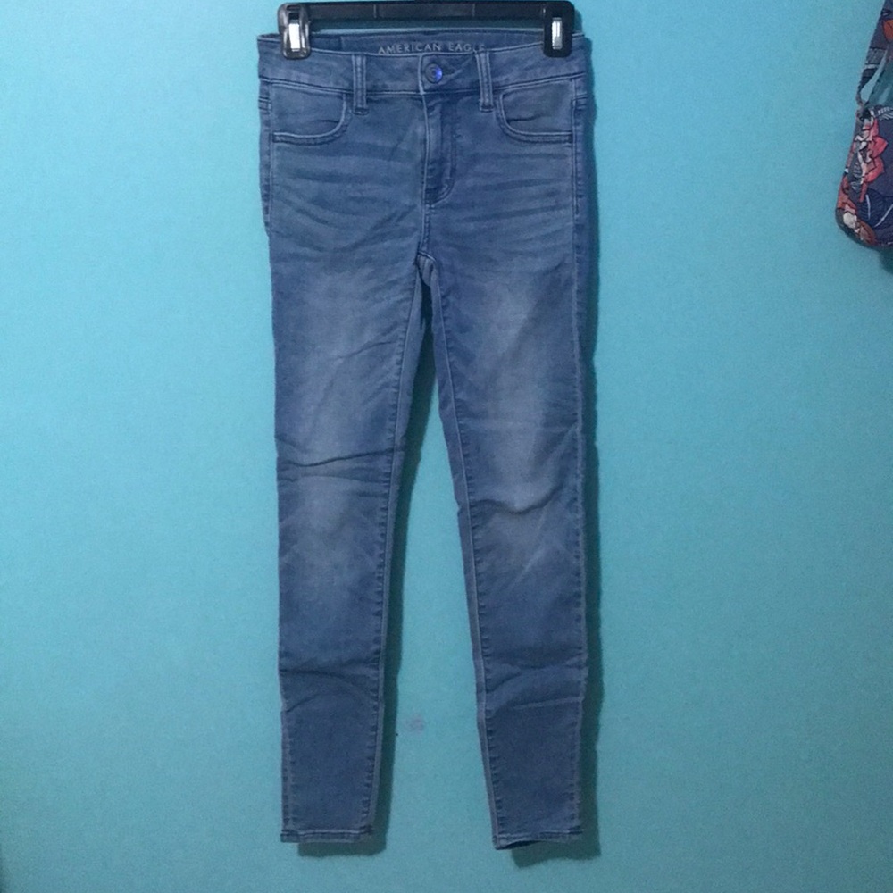 Super stretch blue jeans